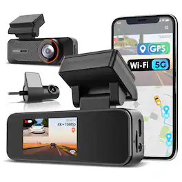 Rexing - F30 4K+1080P Dual Dash Cam Front and Rear, Built-in GPS Mount, 5G Wi-Fi, App Control, Parking Monitor, Collision - Black