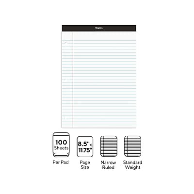 100 Sheets Per Pad  
8.5" x 11.75" Page Size  
Narrow Ruled  
Standard Weight