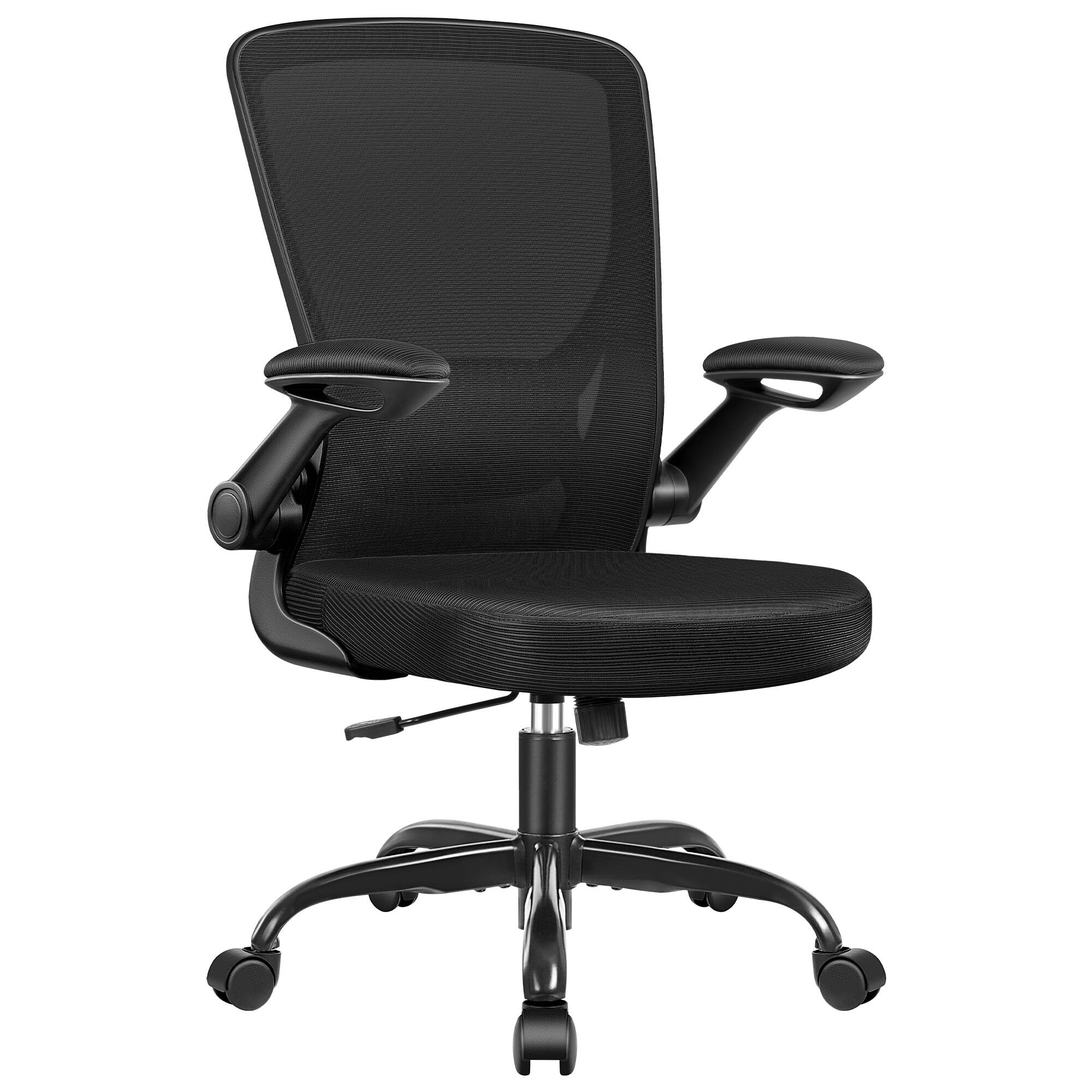 Angle. Brick Attic - 300LBS Ergonomic Adjustable Height Office Chair, Breathable Mesh Desk Chair with Lumbar Support and Flip-up Arms - Black.