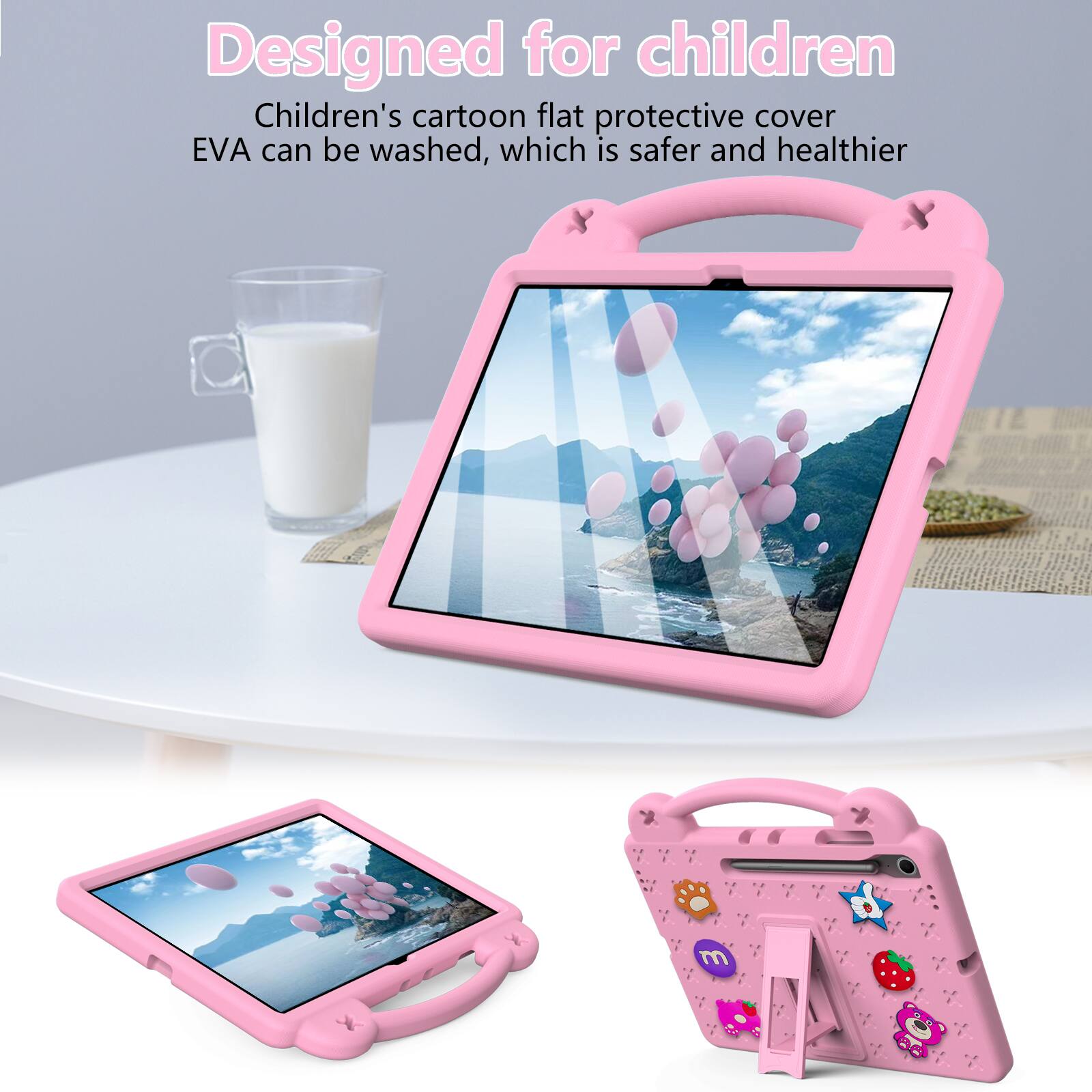 Designed for children  
Children's cartoon flat protective cover EVA can be washed, which is safer and healthier