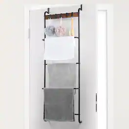 Oumilen - Over-the-Door Towel Rack with 4 Bars and 5 Hooks - Brown