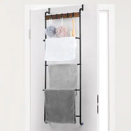 Front. Oumilen - Over-the-Door Towel Rack with 4 Bars and 5 Hooks - Brown.
