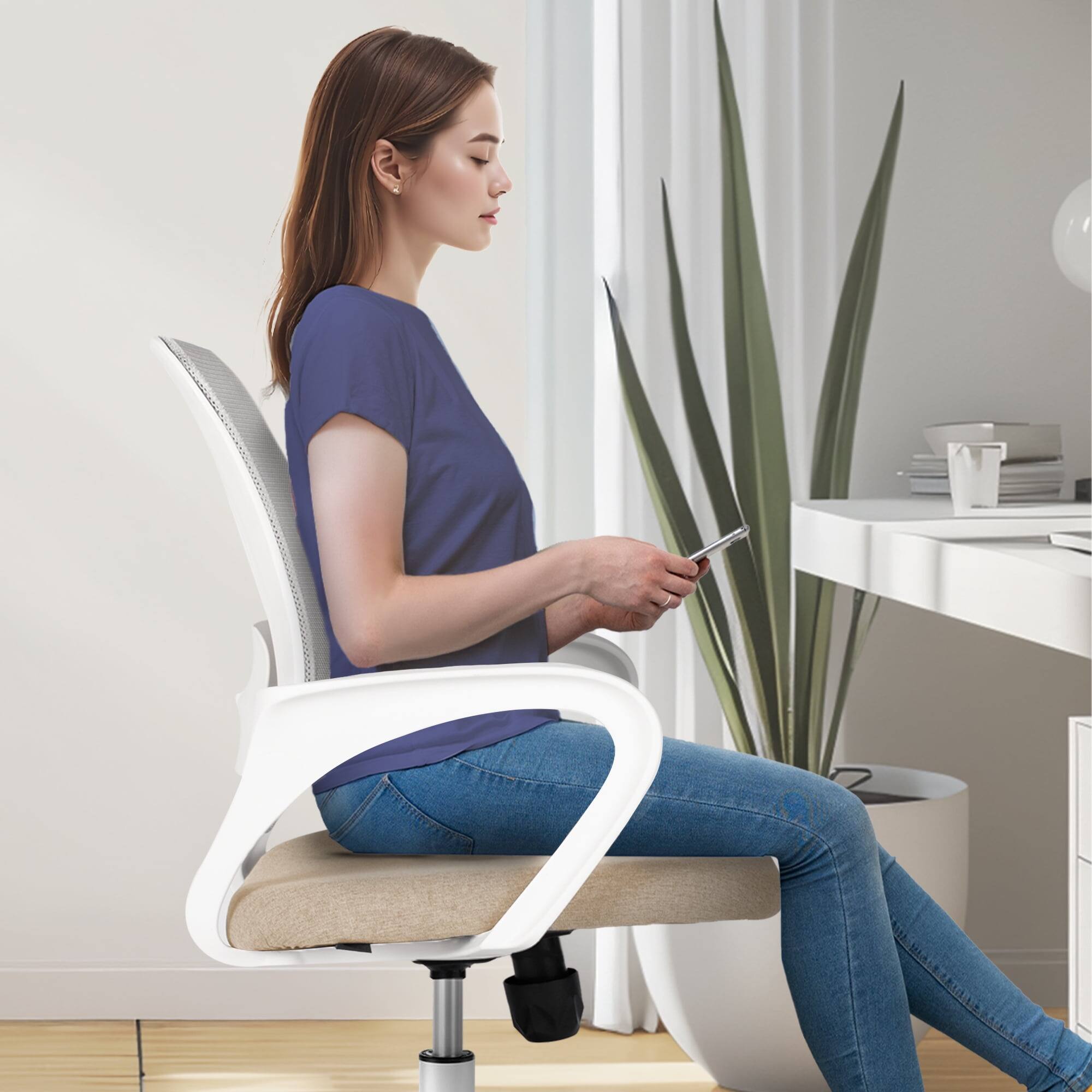 Alt View 6. Neo Chair - Office Desk Ergonomic Computer Mesh Chair with Lumbar Mid Back Support Rolling Wheels Comfy Task Vanity Chair for Home - Beige.