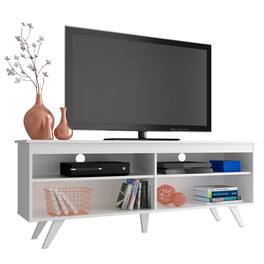 Madesa - TV Stand with 4 Open Shelves and Cable Management 59"L Media Storage Living Room and Bedroom - White
