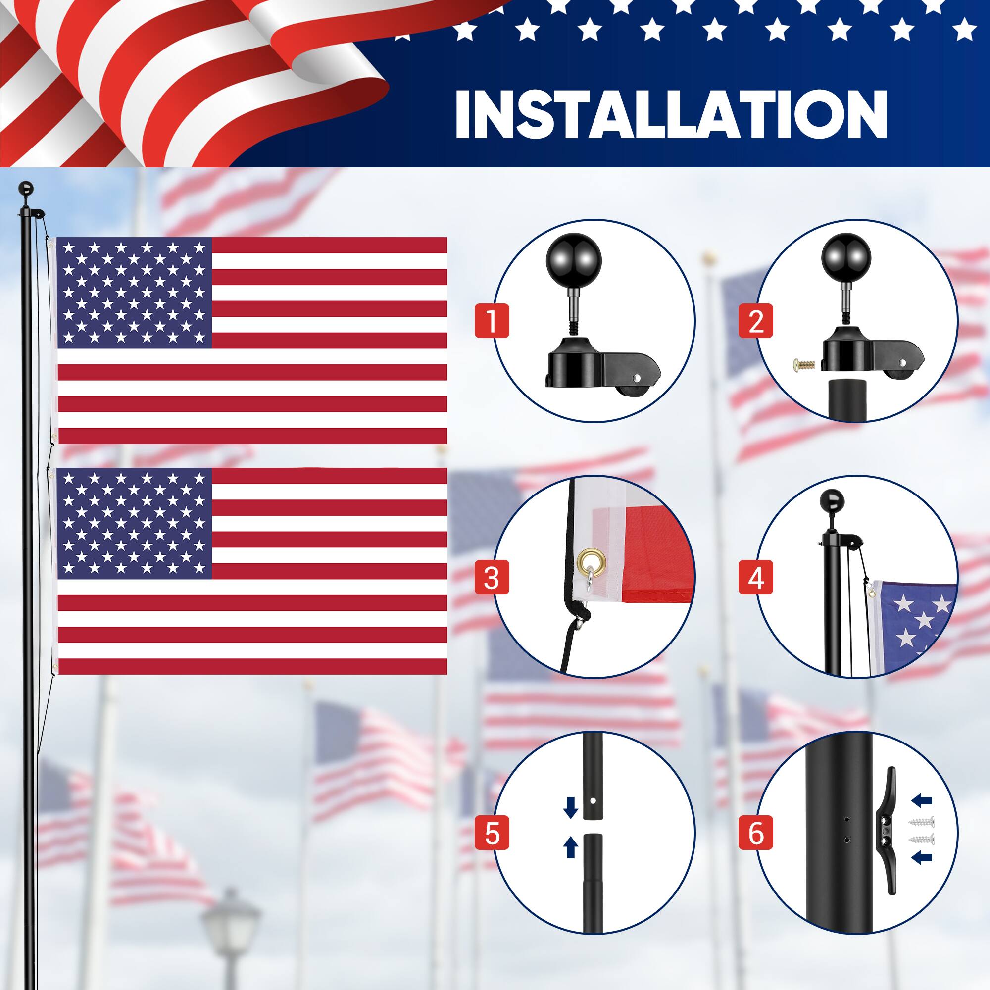 Alt View 1. Silvel - Silvel 25ft Heavy Duty Metal Flag Pole with 3x5 American Flag for Residential or Commercial - Black.