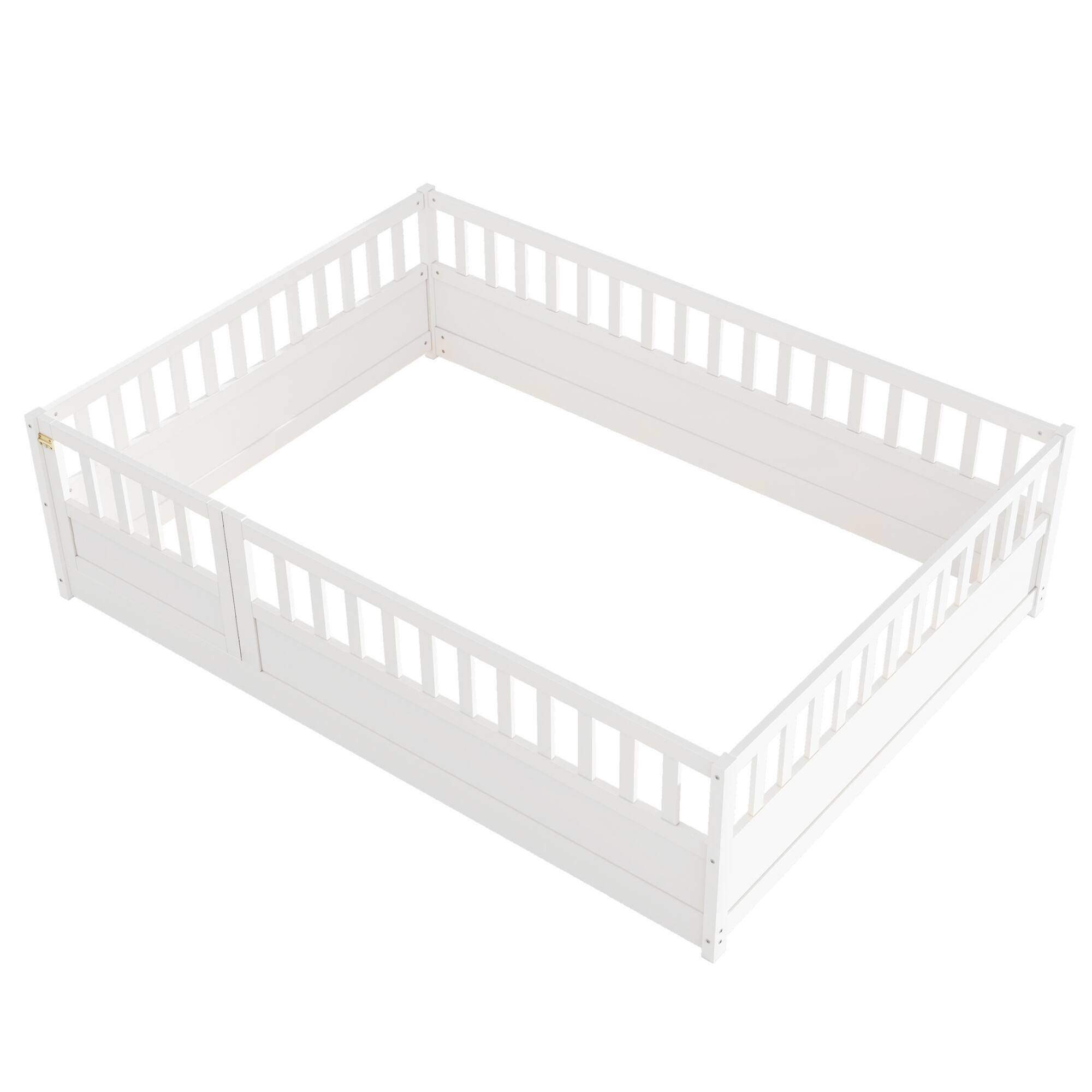 Alt View 9. GOODSILO - Full Size Floor Bed with High Security Barrier and Door for Children, Montessori Style Wooden Frame - White.