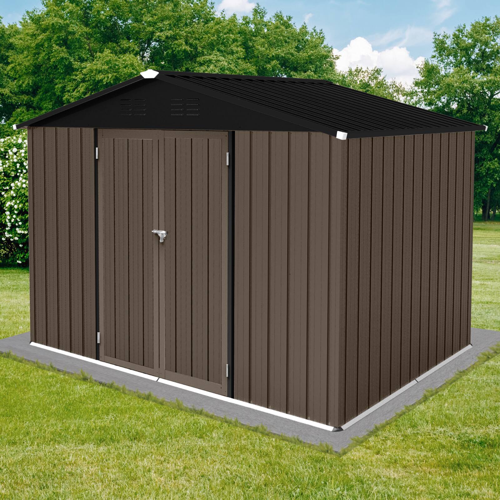 Left. Mondawe - 8ftx6ft Outdoor Storage Sheds with Lockable Door - Brown.
