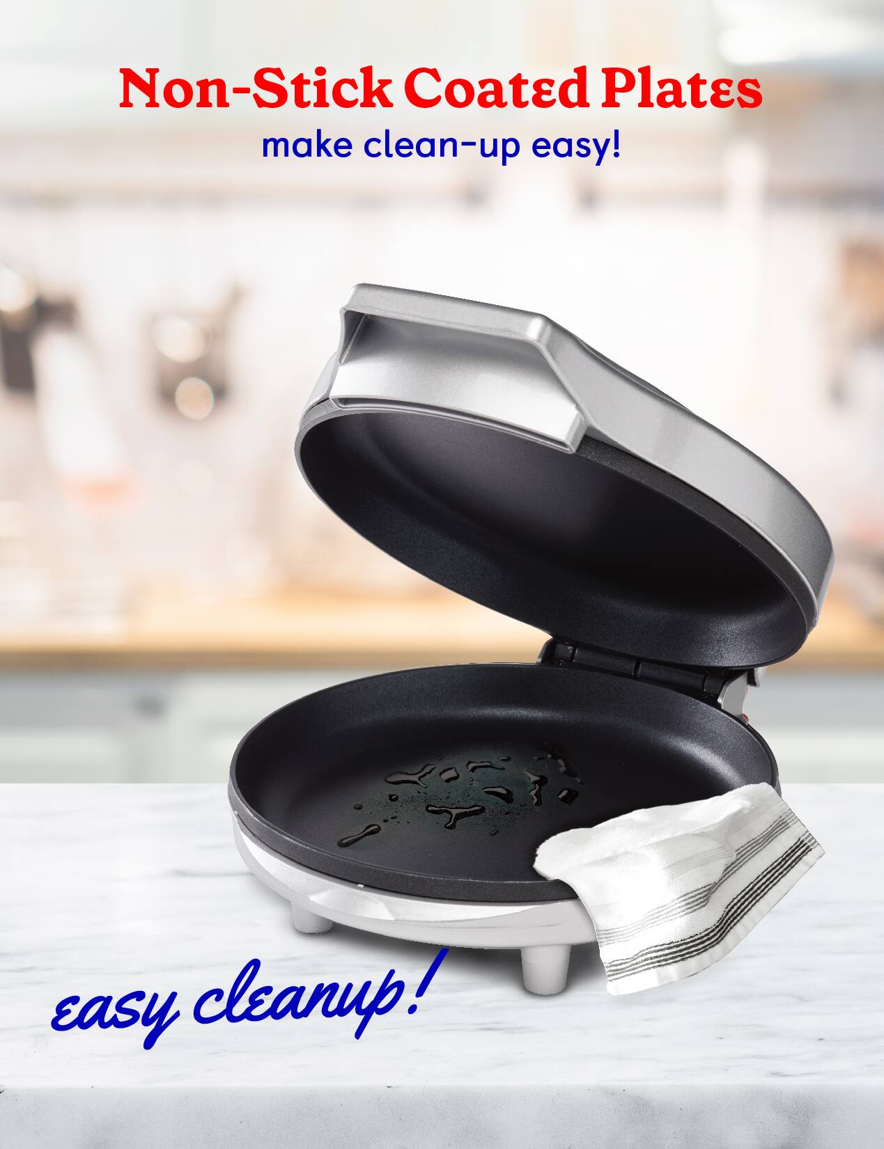 Non-Stick Coated Plates make clean-up easy! easy cleanup!