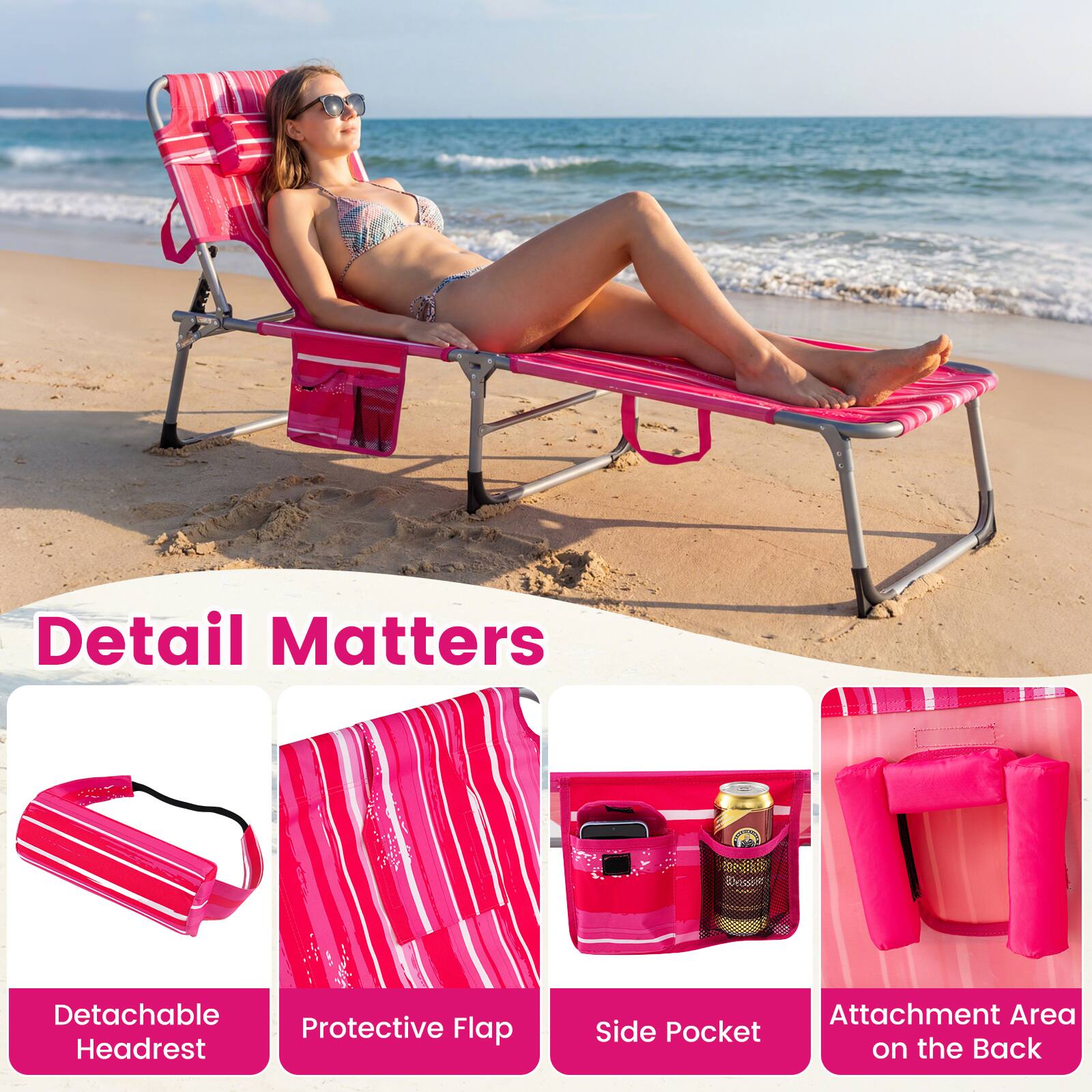 Detail Matters  
- Detachable Headrest  
- Protective Flap  
- Side Pocket  
- Attachment Area on the Back