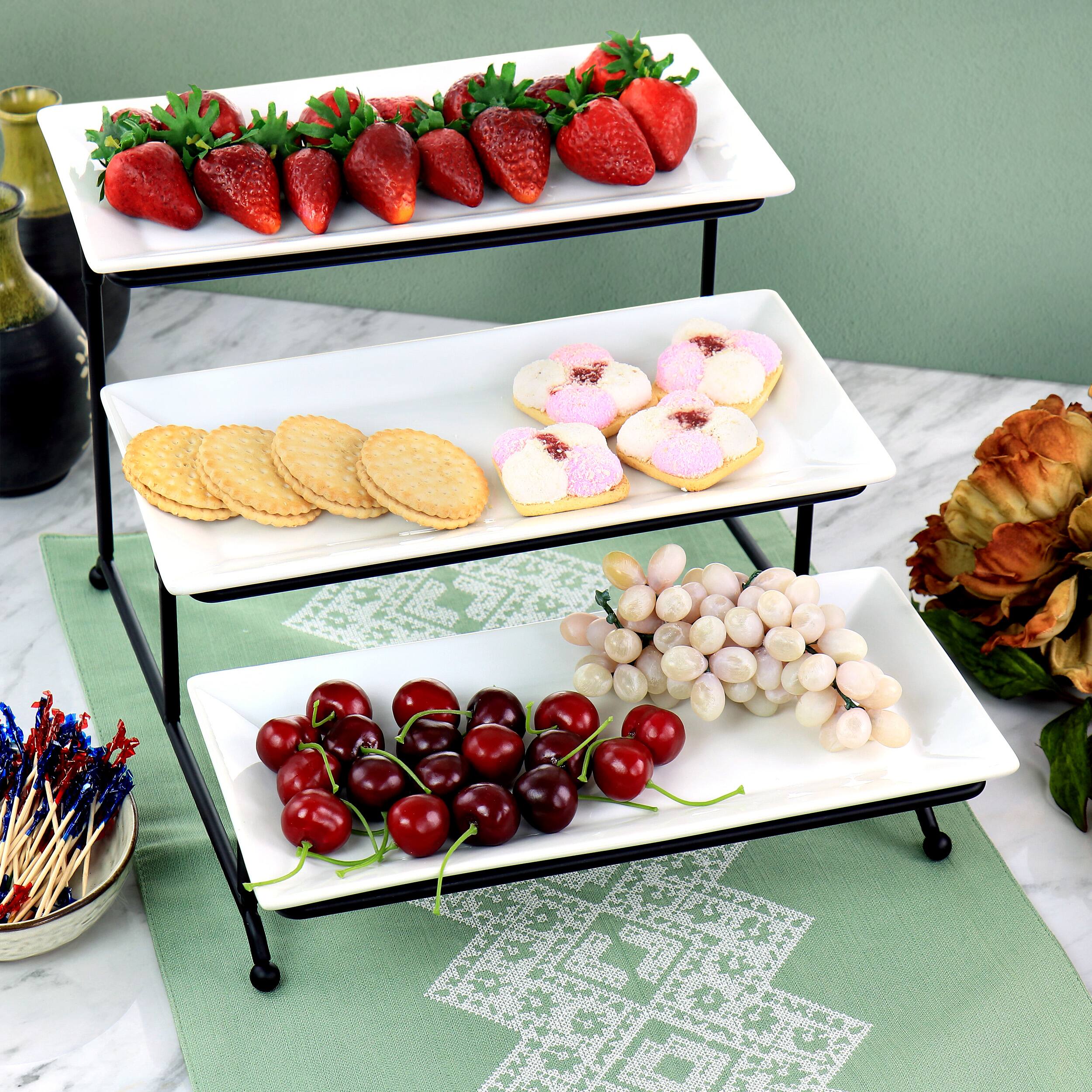 Alt View 8. Elama - Elama 3 Tier Rectangular Plate Porcelain Serveware Set - White.