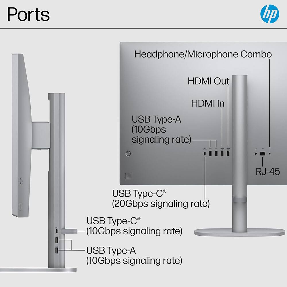 Ports:
- Headphone/Microphone Combo
- HDMI Out
- HDMI In
- USB Type-A (10Gbps signaling rate)
- RJ-45
- USB Type-C (20Gbps signaling rate)
- USB Type-C (10Gbps signaling rate)
- USB Type-A (10Gbps signaling rate)