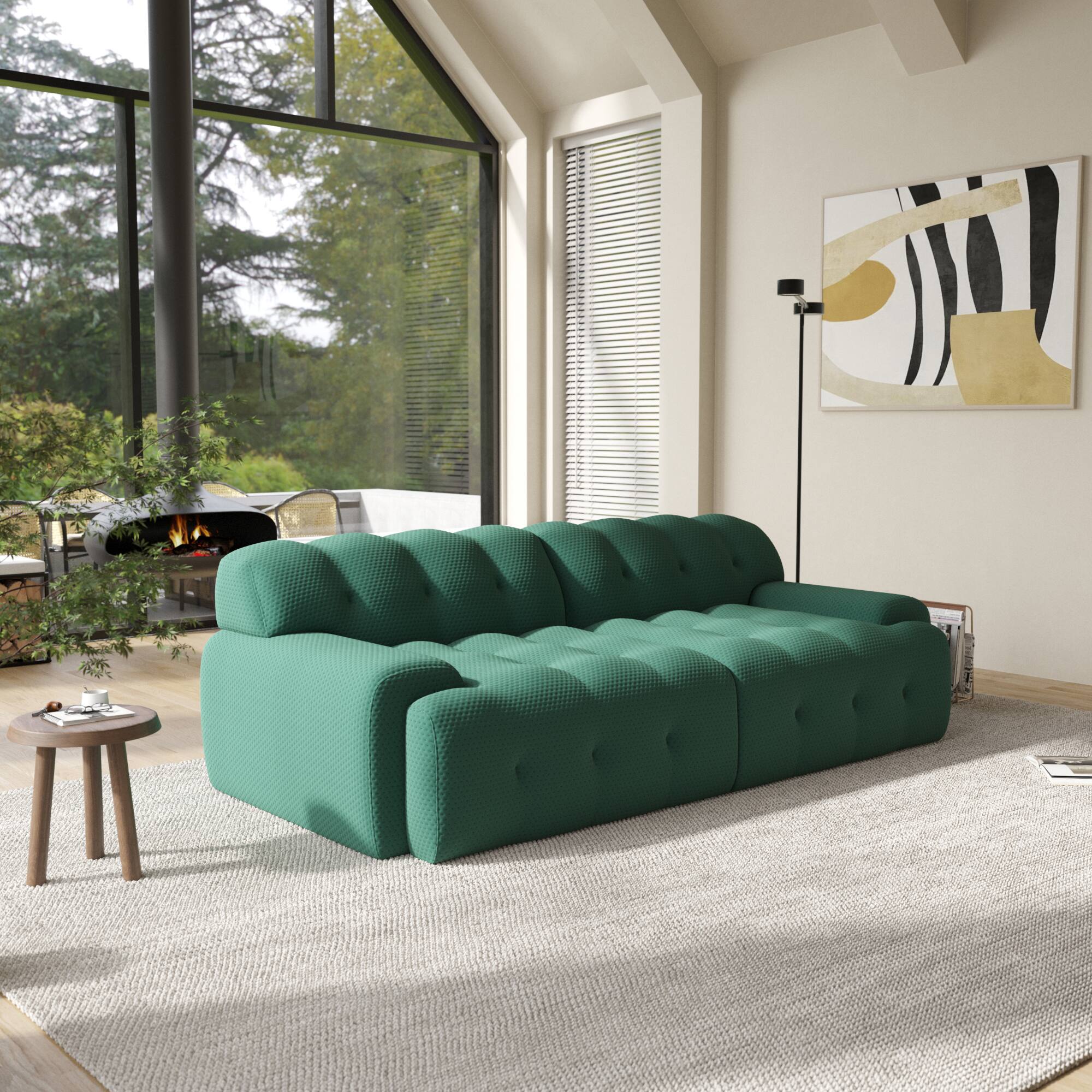 Alt View 1. Yardgrace - 102.4in Modular Sectional Couch, 2 Seats Breathable Floor Sofa, Modern Couch, Green - Green.