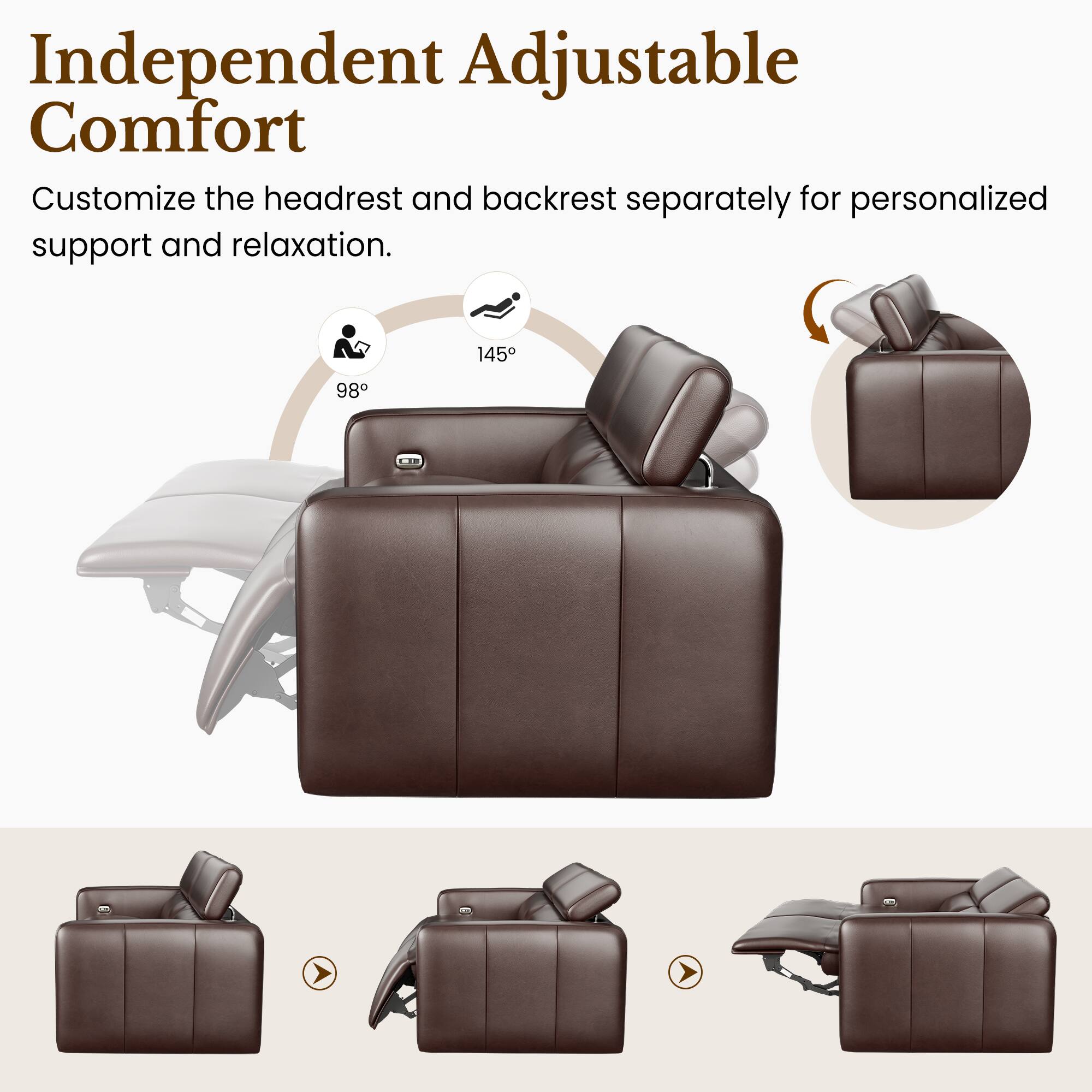 Independent Adjustable Comfort  
Customize the headrest and backrest separately for personalized support and relaxation.  
145°  
98°