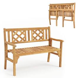 Costway - Patio Outdoor Solid Wood Bench Folding Loveseat Chair Park Garden Deck Furniture - Teak