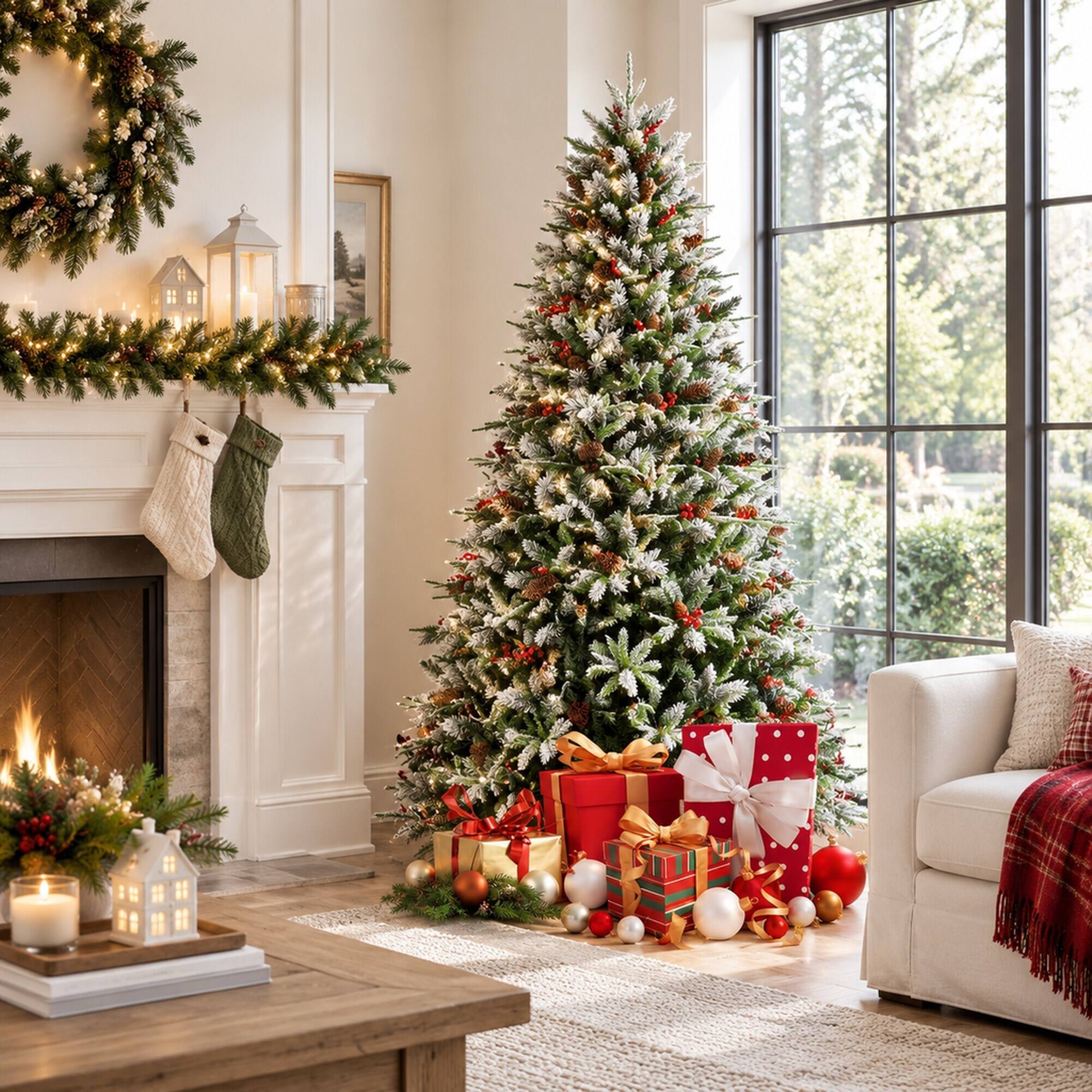 RYHNUYNE 5FT Artificial Christmas Tree With 1131 Snow Dusted Tips and ...