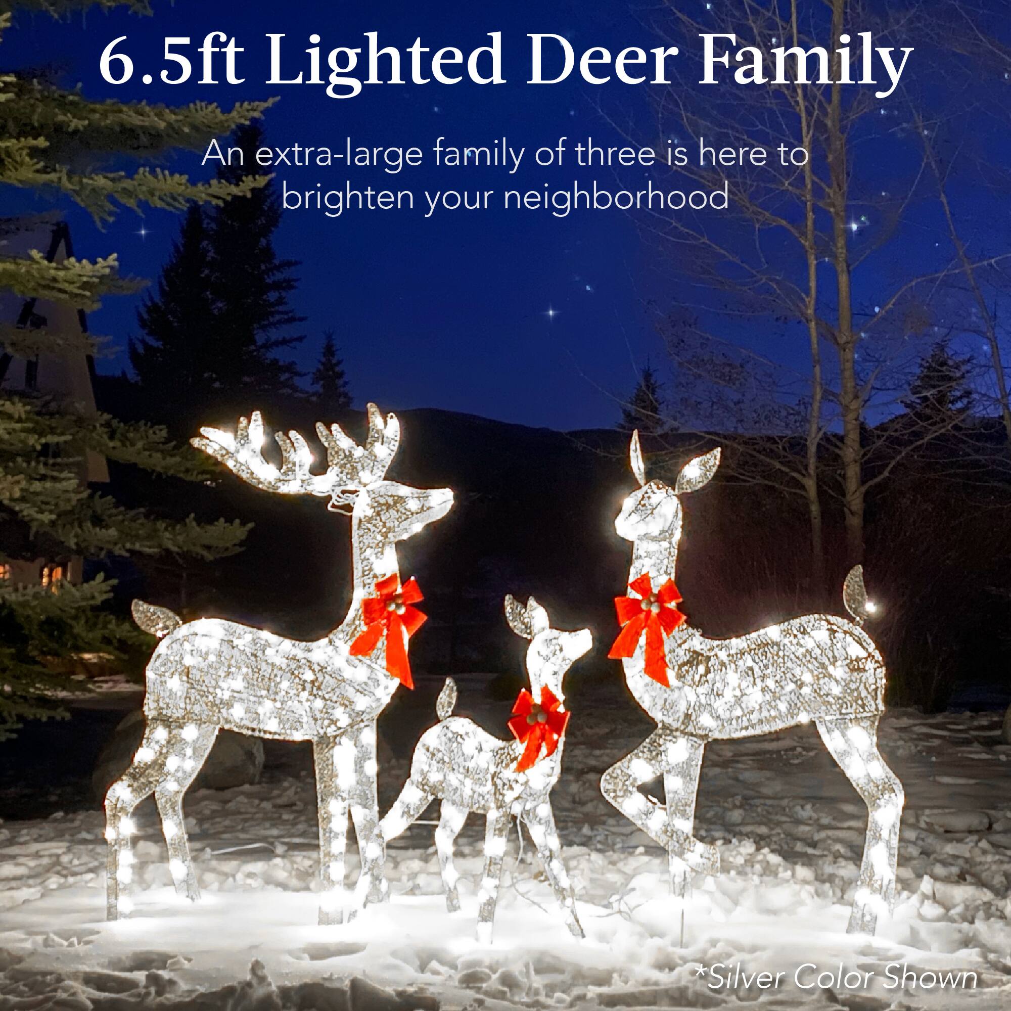 6.5ft Lighted Deer Family

An extra-large family of three is here to brighten your neighborhood

*Silver Color Shown