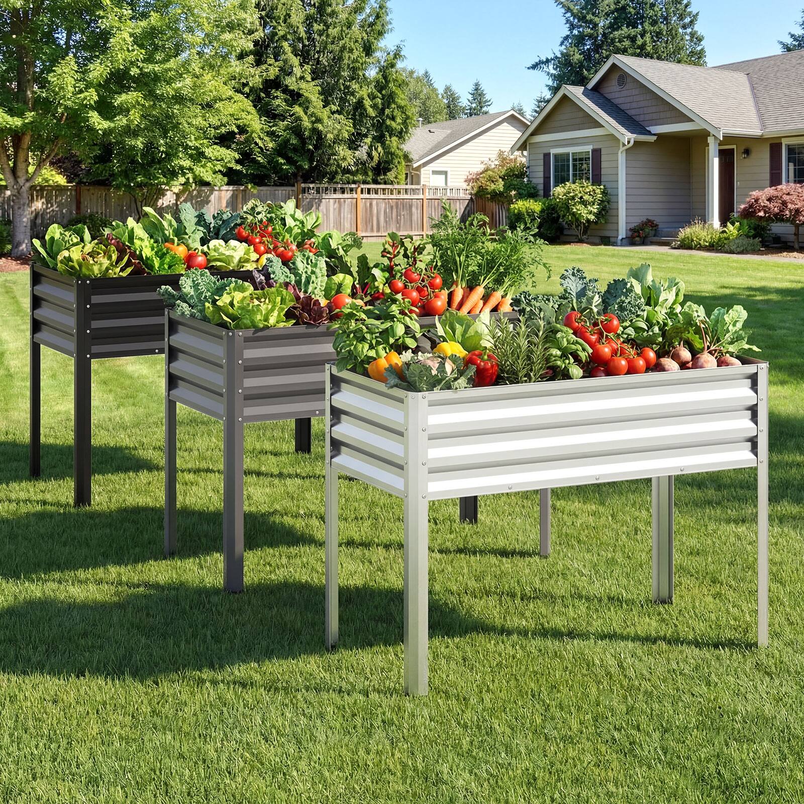 Alt View 1. Costway - Costway 1 PCS Raised Garden Bed with Legs, Electro-Coating Metal Large Elevated Planter Box - Silver.