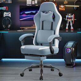 Sweet - Gaming Chair with Footrest, Ergonomic Breathable Fabric High Back Recliner with Lumbar Support, Black - Blue