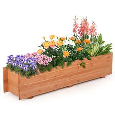 Front. Costway - Raised Garden Bed Wood Rectangular Planter Box with 2 Drainage Holes Outdoor - Orange.