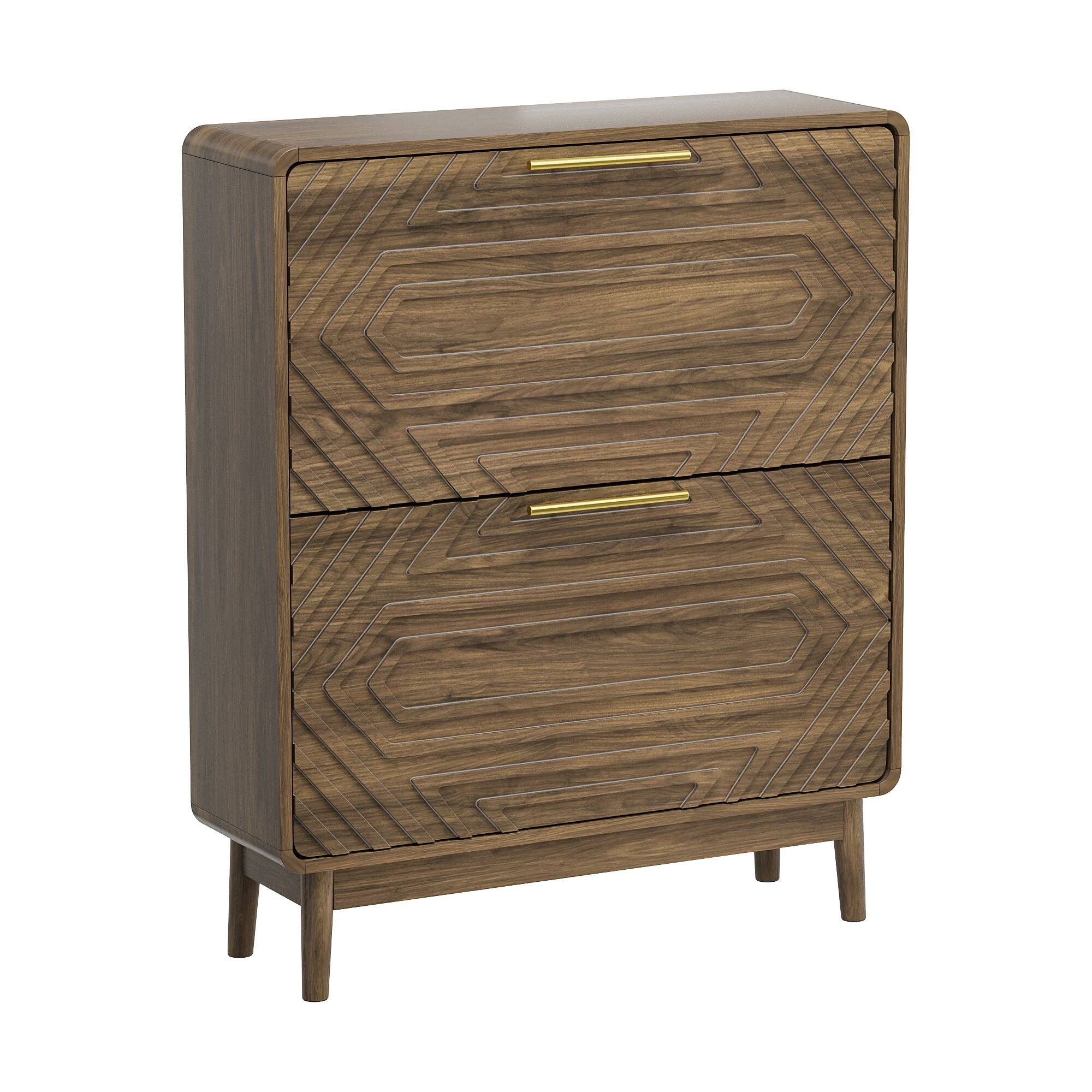 Alt View 4. MERAVOM - Shoe Cabinet with 2 Flip Drawers, Mid-Century Modern Freestanding Shoe Cabinet Organizer for Entryway, Hallway - Brown.
