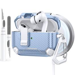 Dteck - Case for Airpods Pro 3rd Gen (2025) with Magnetic Lock,Compatible with Mag Safe,Carbon Fiber Texture Cover + Carabiner - Whiteblue