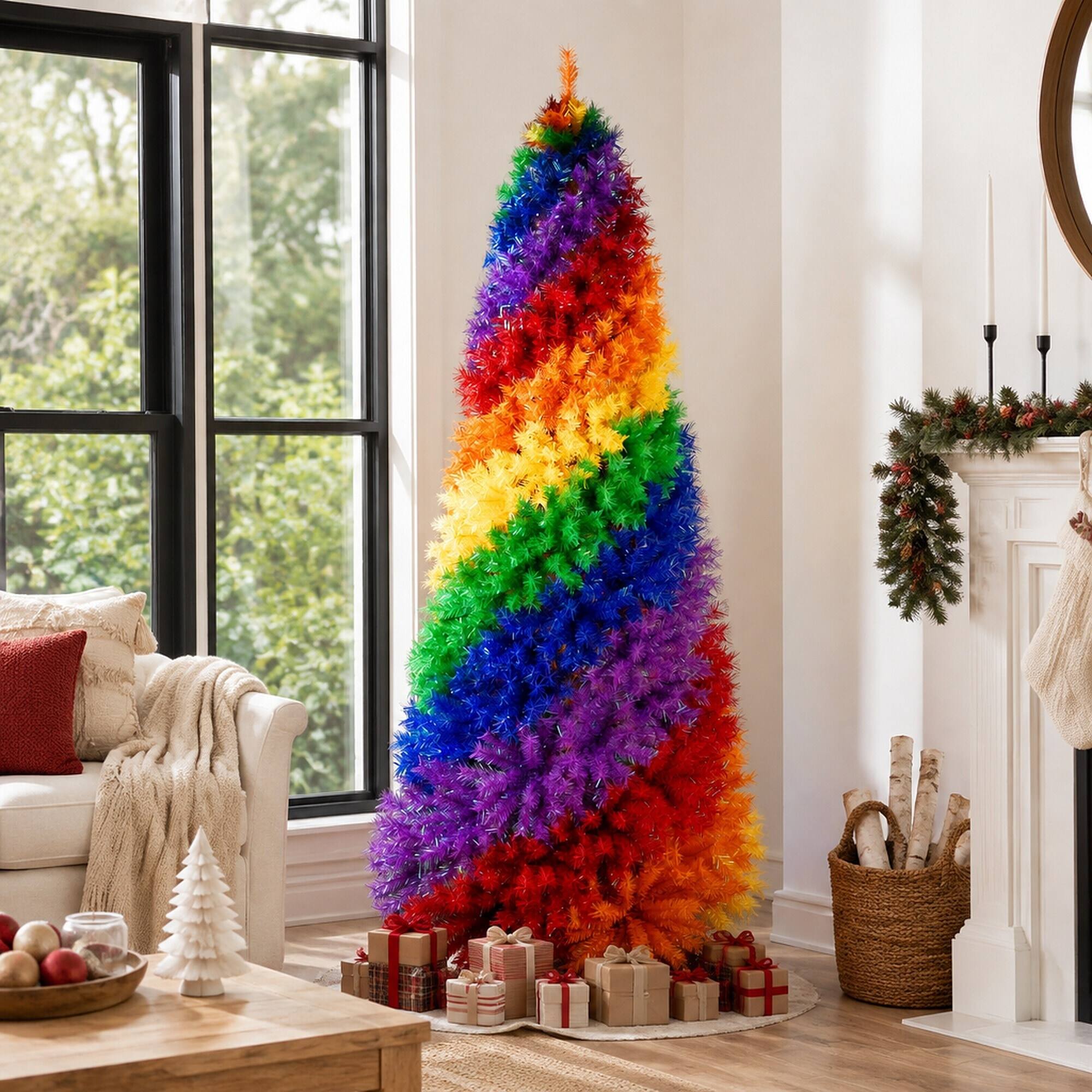 Back. RYHNUYNE - 7.5Ft Rainbow Spiral Christmas Tree,1825 Branch Tips Colorful PVC Unique Spiral Design Full Lush Shape - Colorful.