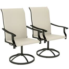 Outsunny - Outdoor Patio Swivel Chairs Set of 2, High Back Patio Dining Chairs with All-Weather Mesh Fabric and Metal Frame - Beige