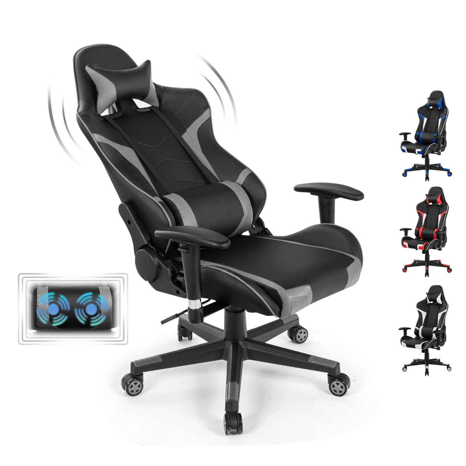 Ecooso - Office Chair Reclining Swivel Massage Gaming Chair with Lumbar Support - Gray