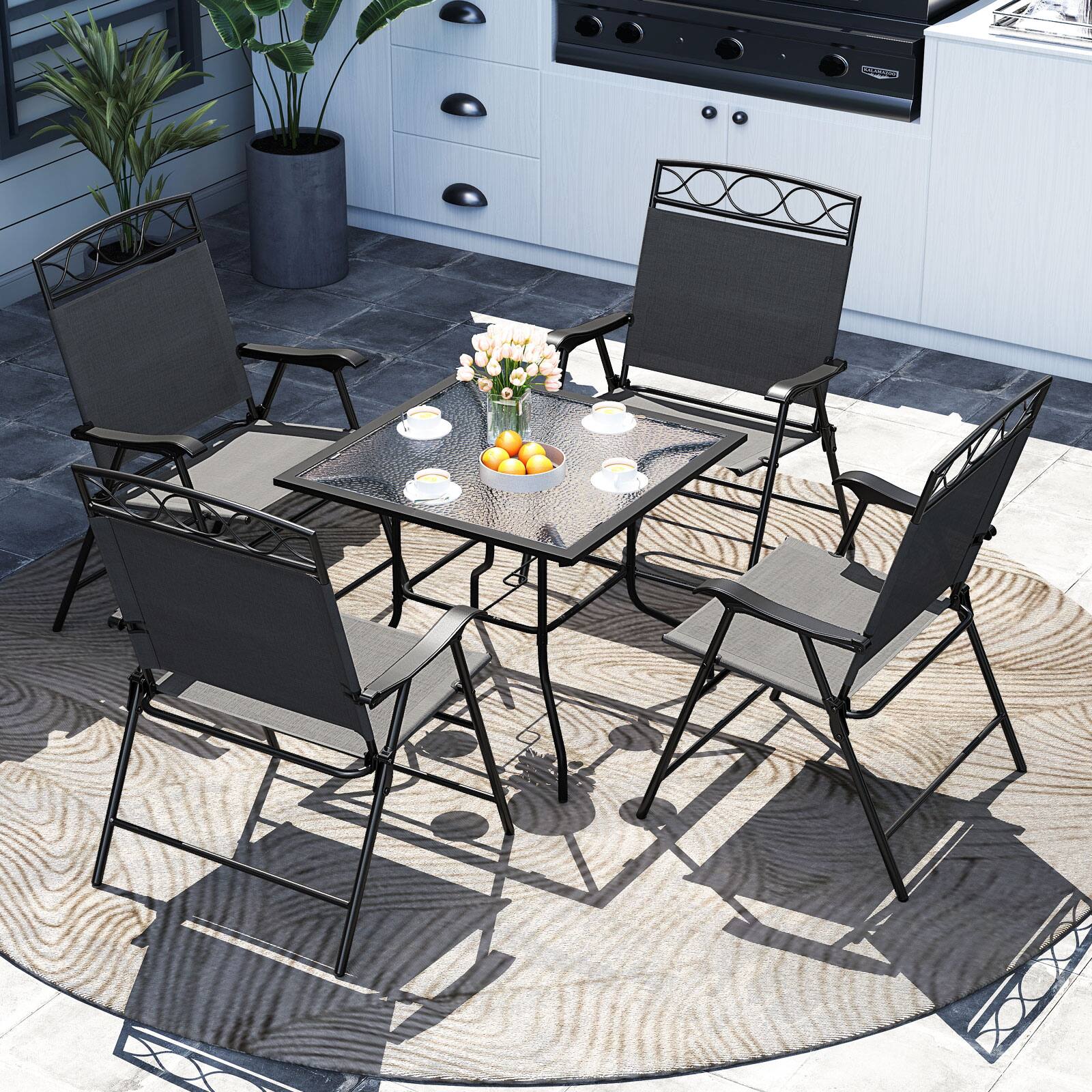Alt View 7. Gymax - Gymax 4 Pack Patio Folding Chairs w/ Backrests & Armrests Metal Frame Outdoor Gray - Gray.