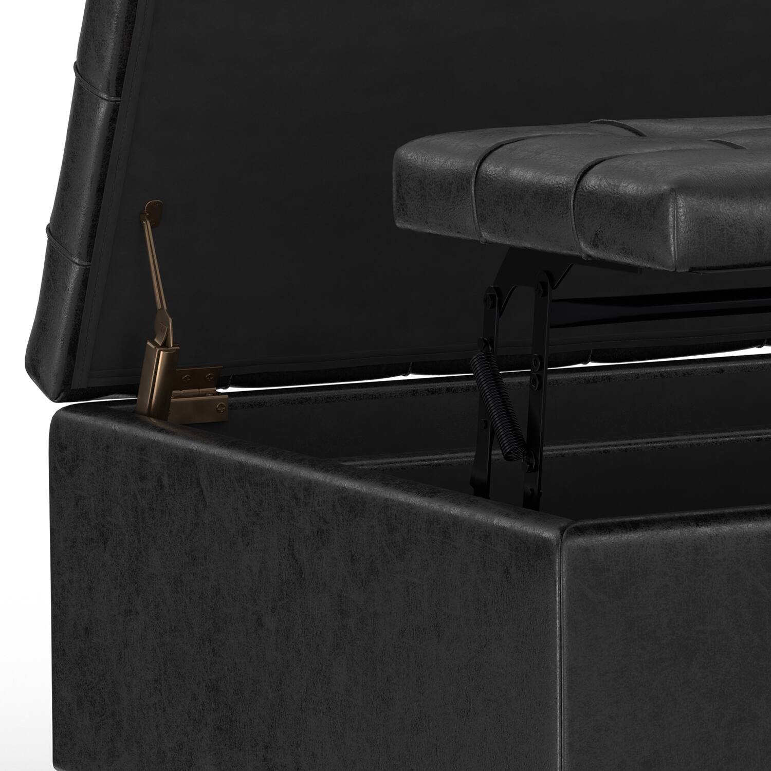 Alt View 6. Simpli Home - Harrison 30 inch Wide Small Square Coffee Table Storage Ottoman in Distressed Black Vegan Leather - Distressed Black.