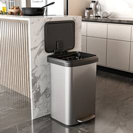 Hivvago - 13-Gallon Stainless Steel Step Trash Can with Soft Close Lid - Silver