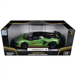 Lamborghini Aventador SVJ Roadster Green Metallic with Carbon Top and Gold Accents 1/18 Diecast Model Car by Heimanba