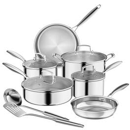 Sugift - 12-Piece Tri-Ply NonStick Stainless Steel Cookware Set with Premium Magnetic Stainless Exterior, Aluminum Core for Even - Silver