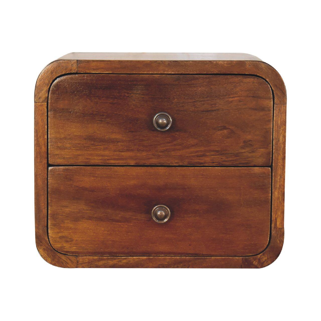 Front. Artisan Furniture - Artisan Furniture Solid Wood Floating Mini Chestnut Nightstand, 2 Drawers, Dark Brown - Chestnut.