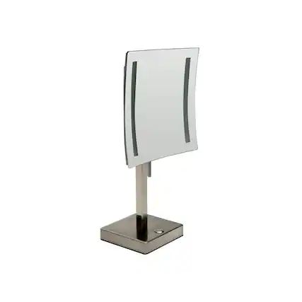 Front. Alfi - Brushed Nickel Tabletop Square 8" 5x Magnifying Cosmetic Mirror with Light - Silver.