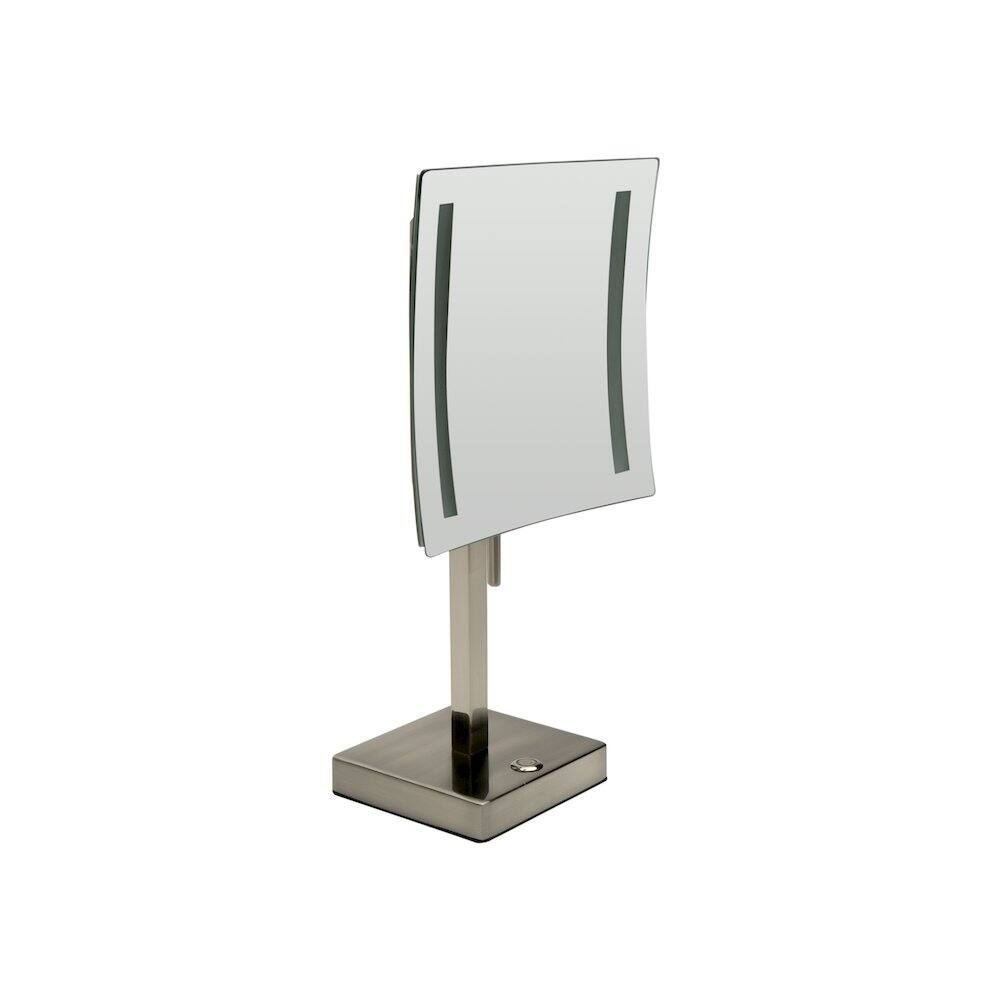 Front. Alfi - Brushed Nickel Tabletop Square 8" 5x Magnifying Cosmetic Mirror with Light - Silver.