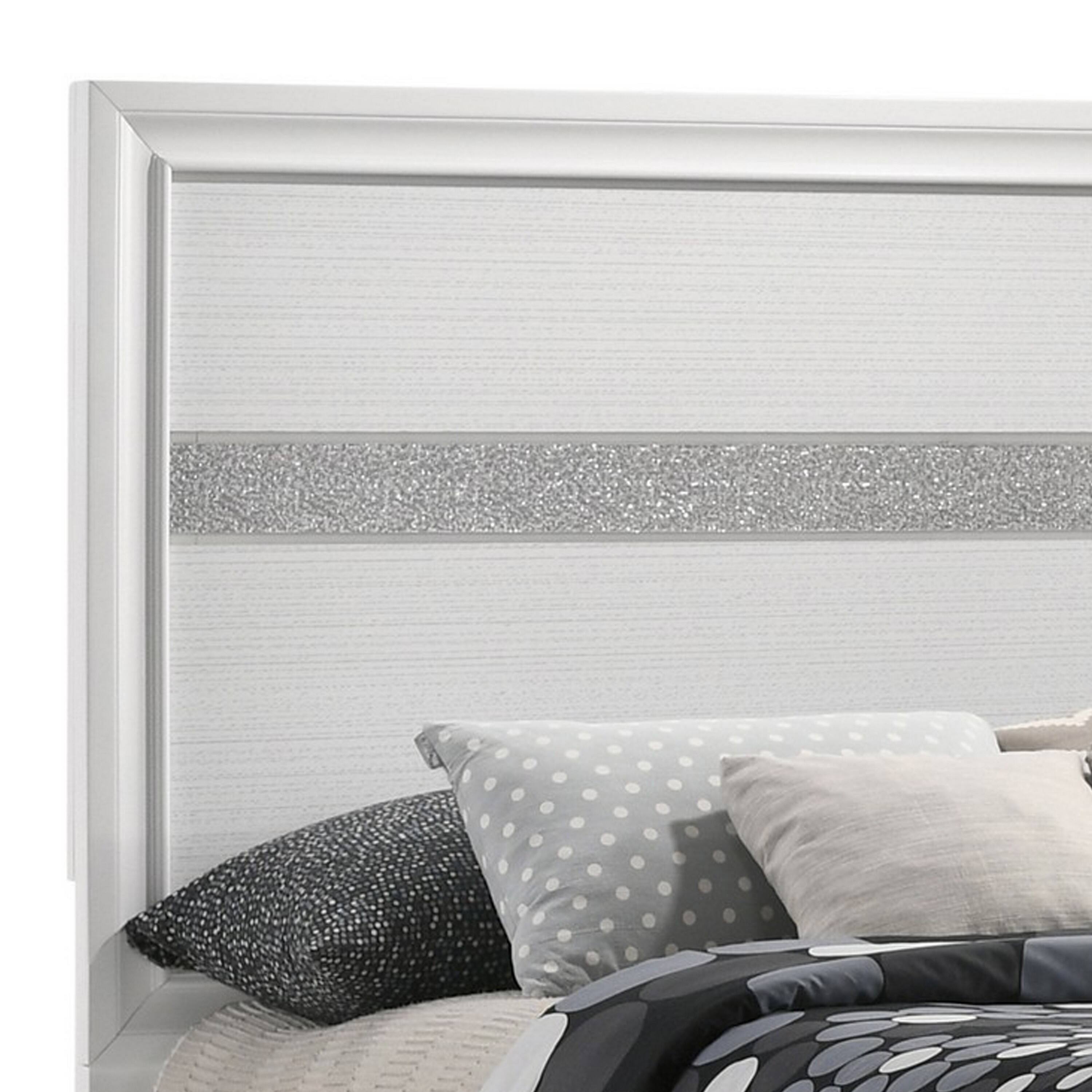 Alt View 2. Manhattan Lane - Vino Full Size Panel Bed with 2 Storage Drawers, Acrylic Glitter - White, Silver.