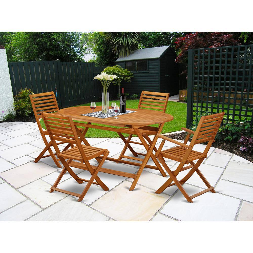 Alt View 1. East West Furniture - Wooden Patio Set Natural Oil - Brown.