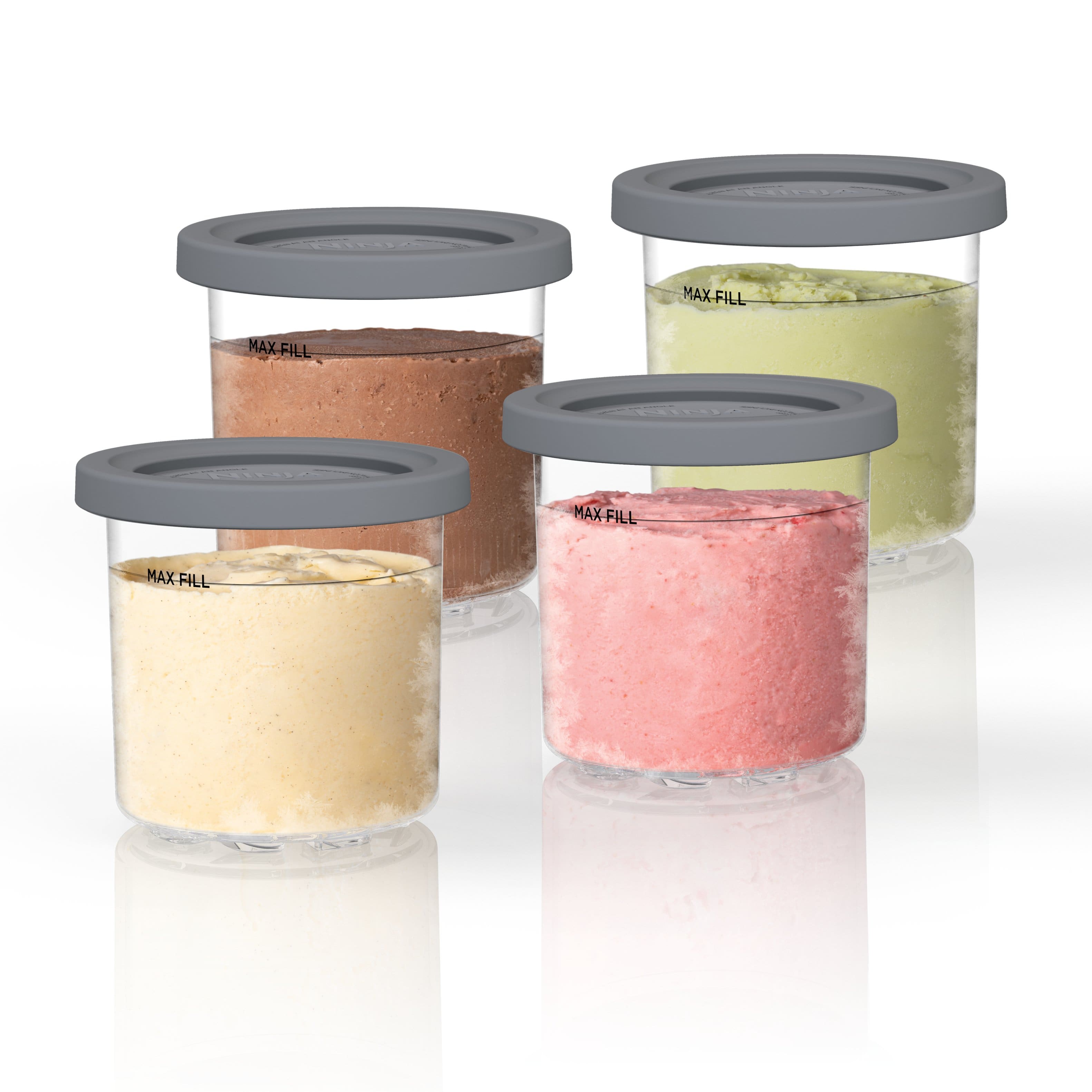 Front. Ninja - CREAMi Pints and Lids - 4 Pack, Compatible with NC300 Series Ninja Creami Ice Cream Maker - Clear/Grey.
