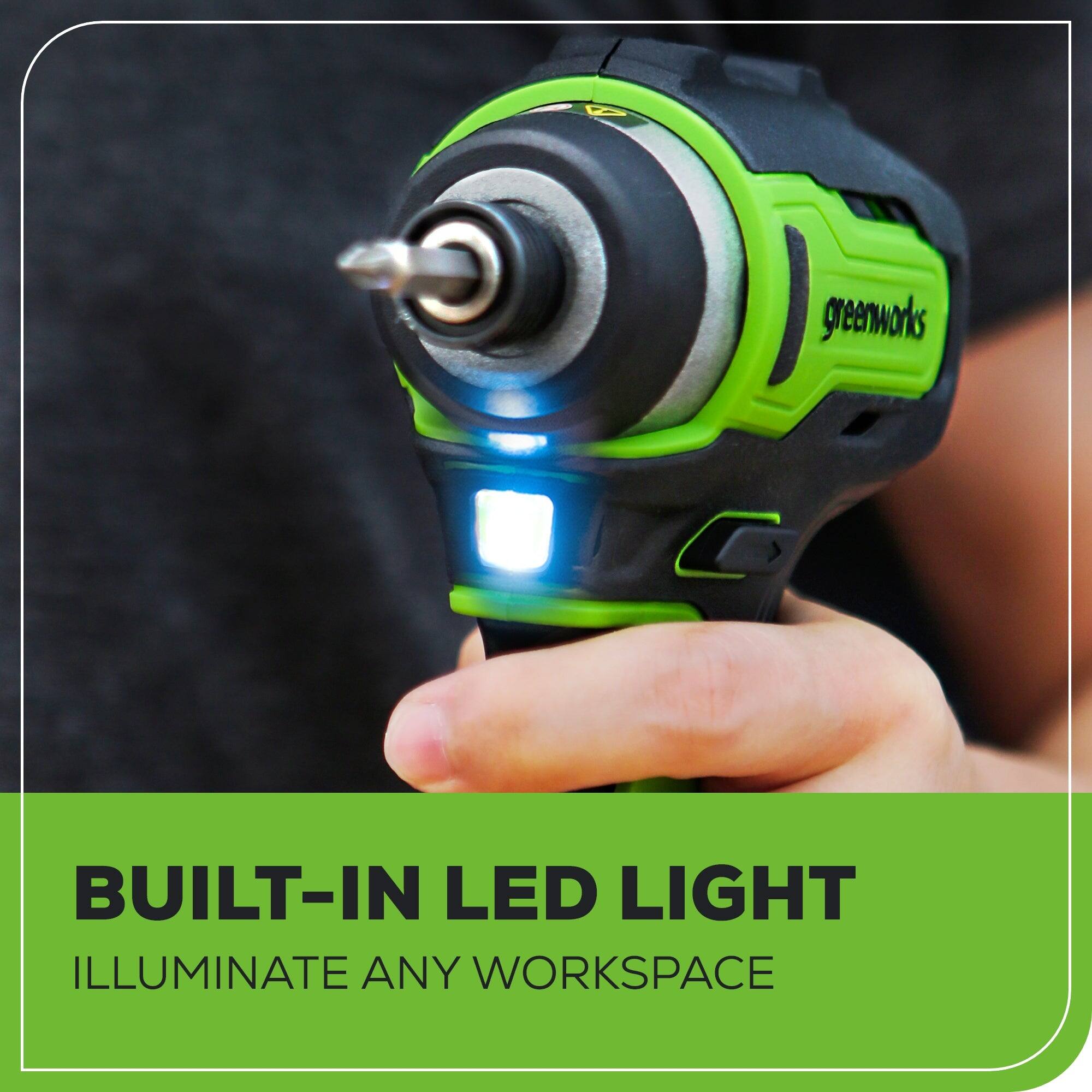 B greenworks BUILT-IN LED LIGHT ILLUMINATE ANY WORKSPACE