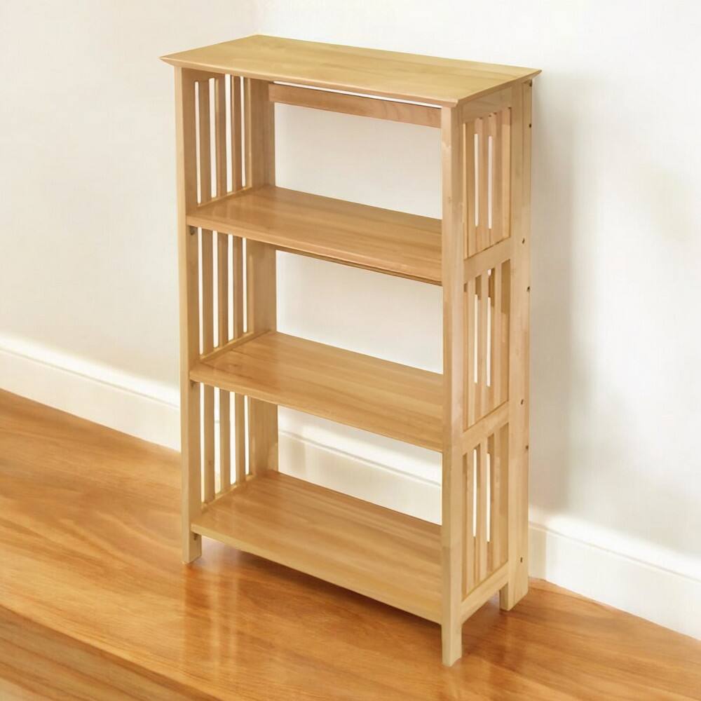Angle. SlickBlue - Foldable 4-Tier Wooden Bookcase for Bedroom, Living Room, or Office - Natural.