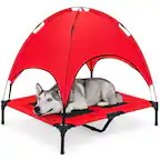 Front. Best Choice Products - Best Choice Products 36in Outdoor Raised Mesh Cot Cooling Dog Pet Bed w/ Removable Canopy, Travel Bag - Red - Red.