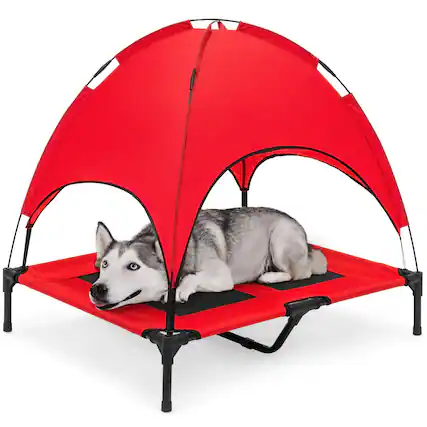 Front. Best Choice Products - Best Choice Products 36in Outdoor Raised Mesh Cot Cooling Dog Pet Bed w/ Removable Canopy, Travel Bag - Red - Red.