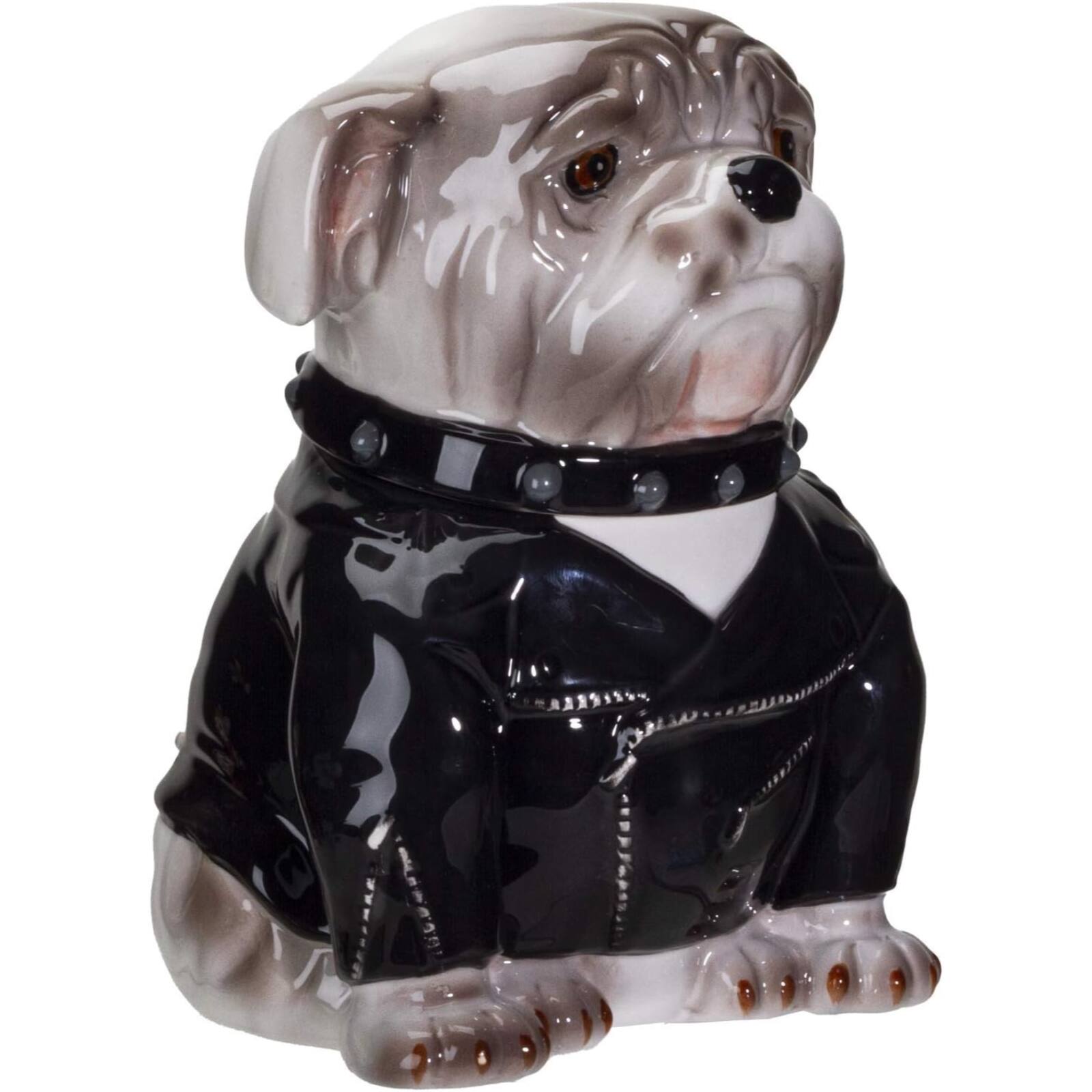 Back. Pacific Trading - Punk Rocker Bulldog Styling in a Leather Jacket with Collar Ceramic Cookie Jar - Multicolor.