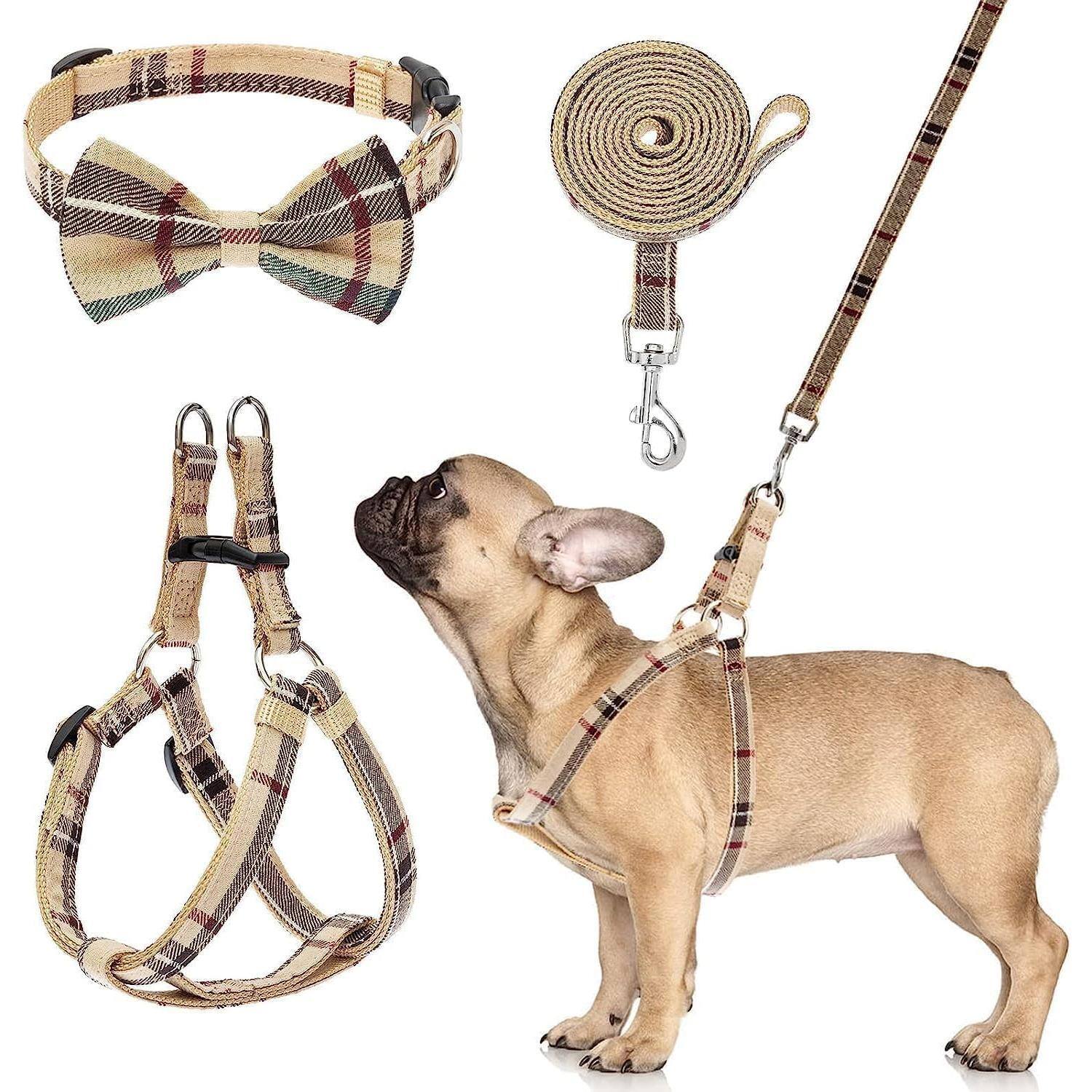 Alt View 1. Paradigms Interiors - Dog Harness Collar Leash Set No Pull Escape Proof Classic Plaid Puppy And For Dogs Easy Walk Running beige - Beige-XS(Chest Girth:12''-14.9'').