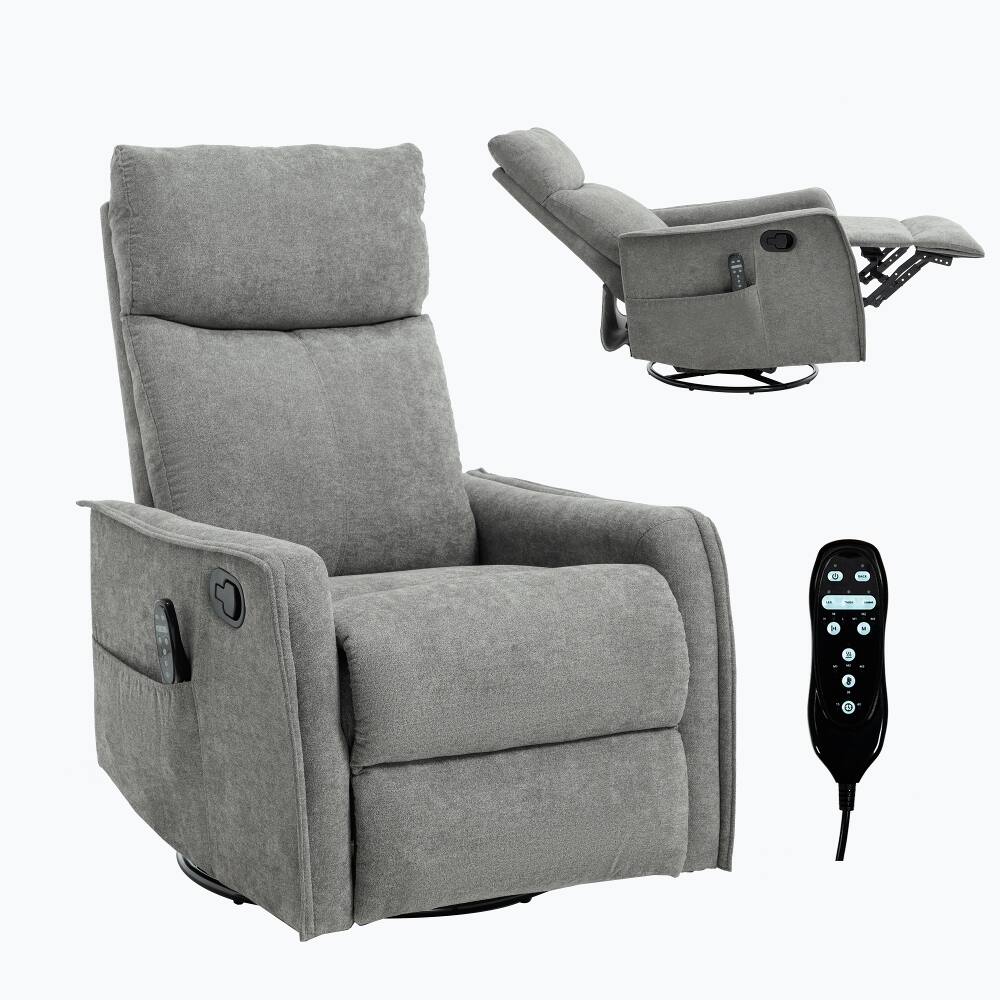 Alt View 10. Ropilly - Ropilly light grey fabric massage recliner with manual swivel rocker and lumbar heat - Light Grey.