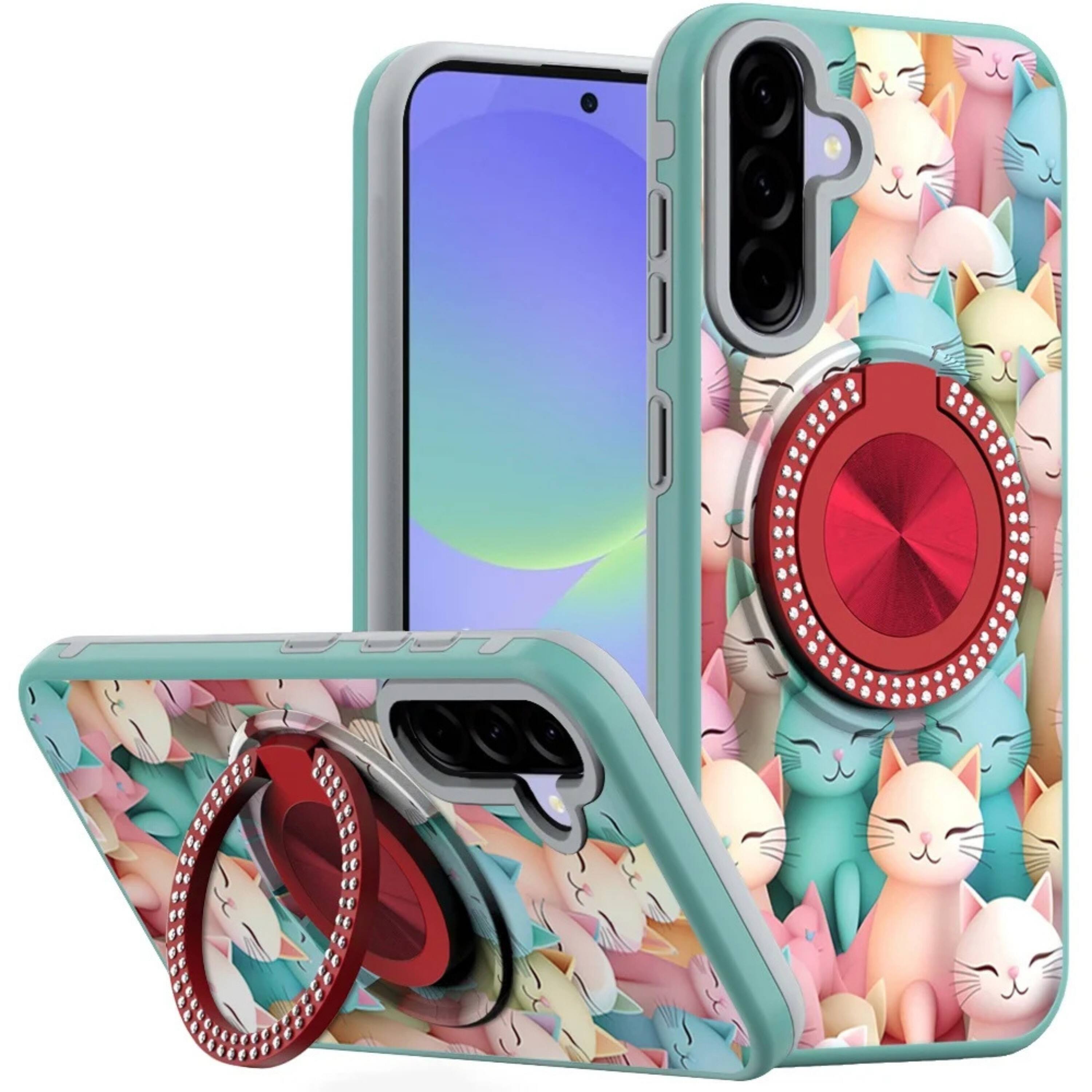 Kitcheniva Printed Design Bling Ring Stand Phone Case With Tempered ...