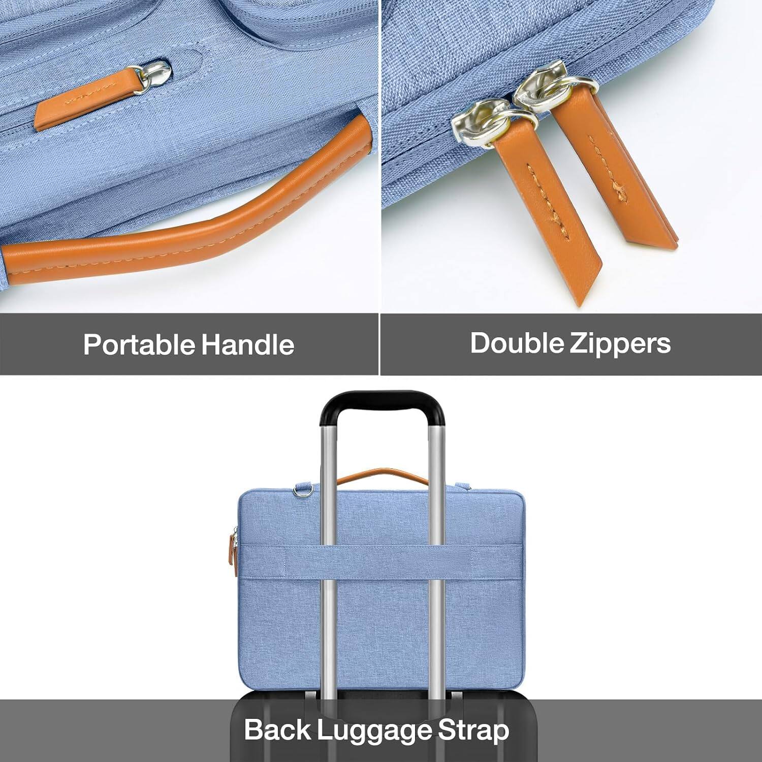 Portable Handle  
Double Zippers  
Back Luggage Strap