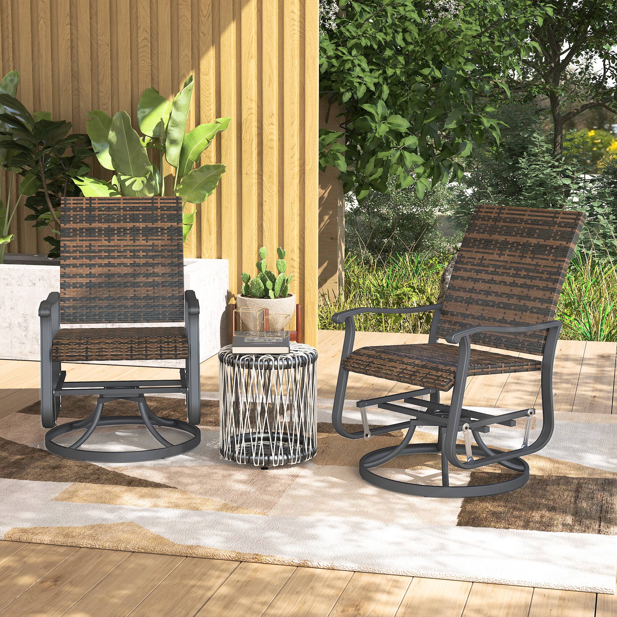 Alt View 1. Outsunny - Rattan Swivel Patio Glider Chair Set of 2, Outdoor Glider Chair with Steel Frame - Brown.