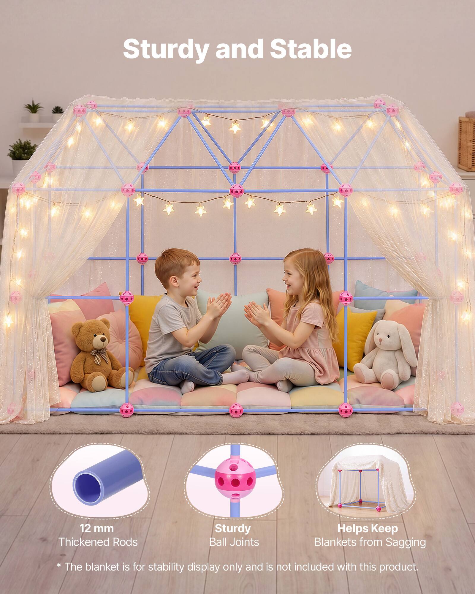 Sturdy and Stable

12 mm Thickened Rods
Sturdy Ball Joints
Helps Keep Blankets from Sagging

* The blanket is for stability display only and is not included with this product.